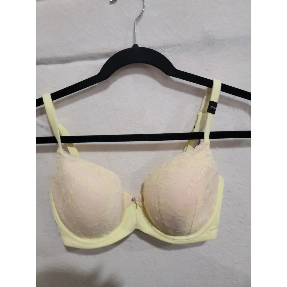 Victoria's Secret Body by Victoria Lined Demi Bra 32DDD Yellow Floral Lace‎ NWT